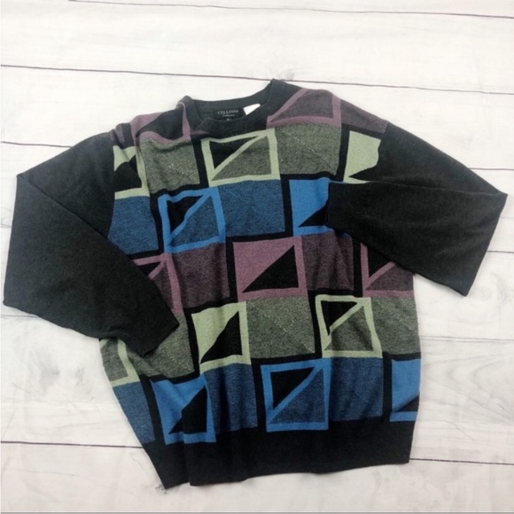 Vintage Slouchy Sweater Cellinni Sweatshirt SOFT Large Color Block Old School - Picture 6 of 10